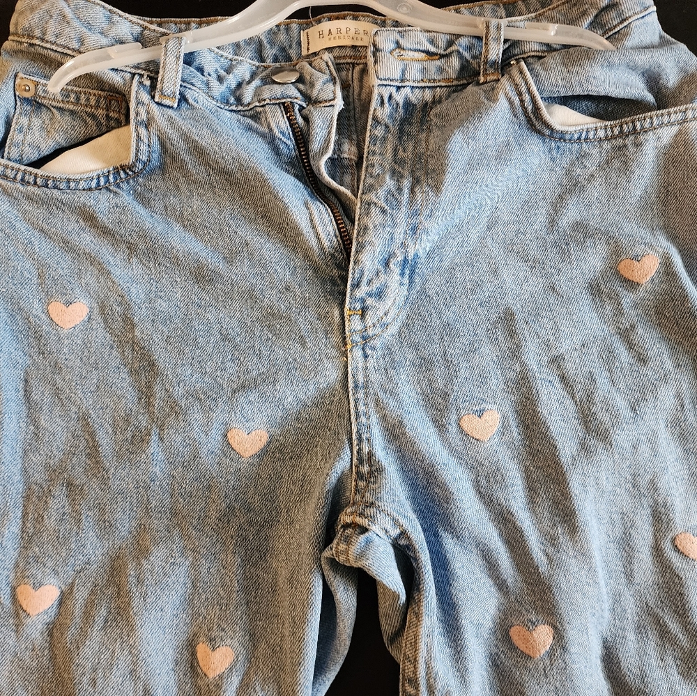 Heart Patterned Blue Jeans - Picture 2 of 4